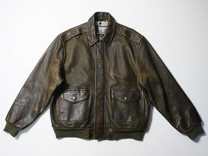 オールド◆　American Hide＆Leather　レザージャケット　本革　中綿　襟付き　革ジャン　ブルゾン　リブ付き　リアルレザー　ジャンパー　