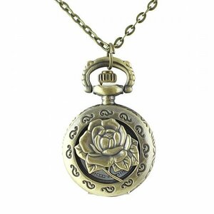 [ postage our company charge ] pocket watch necklace pocket watch analogue flower Vintage [ pocket watch * antique flower * rose NC-123 ]