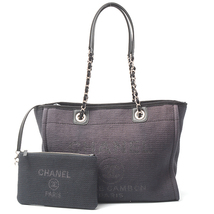 シャネル バッグ レディース ドーヴィル ミディアムトートMM チェーンショルダー ネイビー CHANEL A67001 中古_画像1