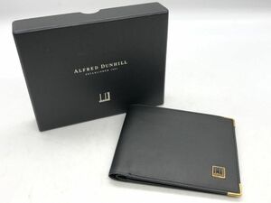 1102-501S⑦21798RP　財布 dunhill ダンヒル 折財布 2つ折り 札入れ ロゴプレート レザー ブラック 箱付き 美品