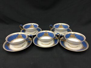 1104-237MK⑨4542 食器 カップ&ソーサー 5セット WEDGWOOD ウェッジウッド コロンビア / ブルー ホワイト ゴールドカラー