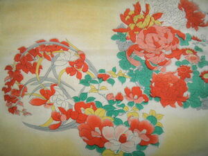Art hand Auction :Old Cloth 156: Habutae silk, flower circle pattern, 130cm x 37cm, Ichimatsu doll, crafts, tapestry, patchwork, handmade, scraps, Women's kimono, kimono, antique, Remake materials