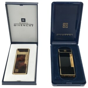 【GIVENCHY 2点まとめ】ジバンシー ガスライター ブラック 2000 ブラウン 2400 ローラー式 喫煙具 ブランド小物 ケース付き 現状品 J1098