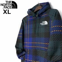 1円～!売切!【正規新品】THE NORTH FACE◆W HOLIDAY HOODIE パーカー US限定 上質 男女兼用 裏起毛 ロゴ刺繍(XL)青 緑 チェック柄181130-35_画像3