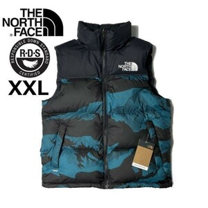 1円～!売切!【正規新品】THE NORTH FACE PRINTED 1996 RETRO NUPTSE VEST ダウンベスト ヌプシ RDS US限定 防寒(XXL)青 総柄 ① 190122-115