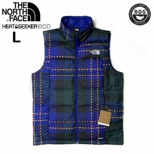 1円～!売切!【正規新品】THE NORTH FACE◆PRINTED ROXBOROUGH LUXE DOWN VEST ダウンベスト US限定 ロゴ刺繍(L)青 緑 チェック柄 190122-83