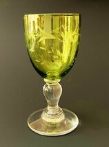 【千】1900年頃 アンティークバカラ　草花文 グラビュール装飾　色被せ緑グラス_画像10