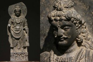◆羽彰・古美術◆A1103クシャーン朝時代 仏教美術 ガンダーラ石仏 灰色片岩石彫 ガンダーラ