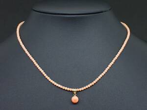 珊瑚 ネックレス コーラル 桃珊瑚 丸玉 2.5mm 6.4mm 3.8g 約38cm K18 宝石 さんご サンゴ アクセサリー ジュエリー coral necklace jewelry