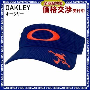 OAKLEY オークリー サンバイザー スカル 刺繍 チェック 総柄 ブルー オレンジ FR ゴルフウェア 帽子 2310-NP-0051-G