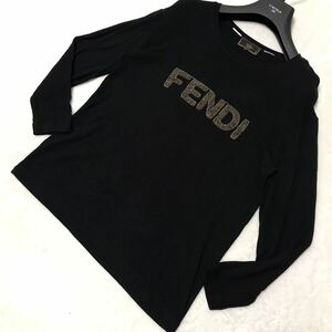 フェンディ FENDI ビッグロゴ刺繍 長袖シャツ カットソー ニット ブラック 黒 メンズ XS〜S