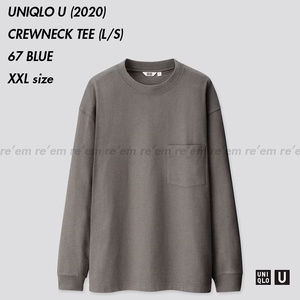 国内正規品★UNIQLO U 稀少 廃盤モデル 2020 20 SS クルーネックT 長袖 67 BLUE XXL サイズ ロンT ロングTシャツ ブルー グレー 限定サイズ