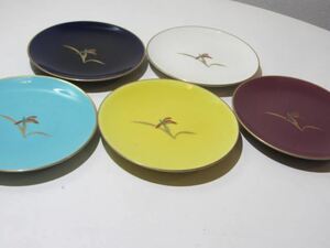 香蘭社　春蘭　銘々皿5枚揃　美しい春蘭の古風でおしゃれな色合い　ずいぶん前の廃盤の皿揃　お料理の上品な取り皿にも