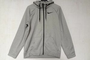 NIKE DRY-FIT/ナイキ/長袖パーカ/ジャージ系素材/前ジップアップ/ロゴししゅう/スポーツ/カジュアル/ストーングレー/Sサイズ(11/15R)