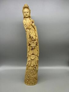 W3176　観音菩薩像　象牙風　仏像 置物 彫刻 仏教美術　約60cm