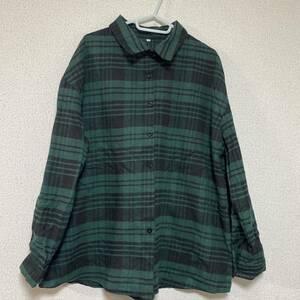 今期☆美品☆格子編プリントドロップショルダー シャツシャツ 柄 長袖 ブラウス 緑 ビンテージ shirt 