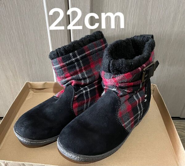 ガールズ 黒スエードチェックブーツ22cm かわいい