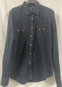 S-558 USED GUESS JEANS 黒　長袖ウエスタンシャツ　XL (US-FIT)