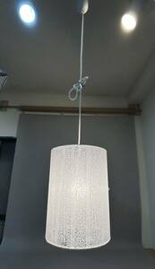 Art hand Auction Cylindrical pendant light, Japanese paper, Mino paper, lace Japanese paper shade, lighting fixture, handmade, WH, white, XLP-8338W, 15W ②, Ceiling lighting, ceiling light, others