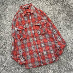 BIG JOHN ビッグジョン 長袖シャツ ネルシャツ チェックシャツ サイズM レッド 赤 メンズ トップス 最落なし （S9）