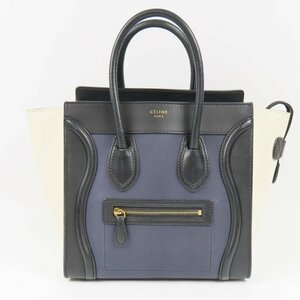 67464★1円スタート★CELINE セリーヌ 極美品 ラゲージ マイクロショッパー トートバッグ ハンドバッグ レザー ネイビー