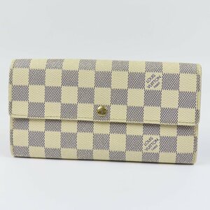 67682★1円スタート★LOUIS VUITTON ルイヴィトン 外極美品 サラ ベタ無 カード10 ダミエアズール 長財布 PVC ホワイト