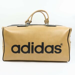 67827★1円スタート★adidas アディダス 旅行鞄 ロゴ ヴィンテージ レア トラベル ボストンバッグ レザー ベージュ