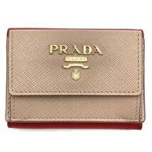 【美品】レア希少商品☆PRADA プラダ サフィアーノ コンパクトウォレット 1MH021 レッド×ベージュ バイカラー ミニウォレット レディース_画像1