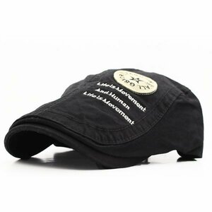 ハンチング帽子 ワッペン シンプル英文デザイン 綿 キャップ 帽子 56cm~58cm メンズ ・レディース BK HC140-1