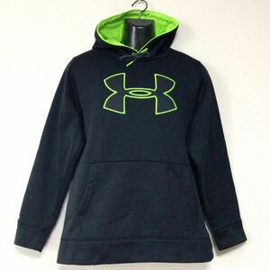 UNDER ARMOUR/ストーム☆スウェット/パーカー☆ビッグロゴ/裏起毛/ジャケット/ジャージ/黒×緑/L