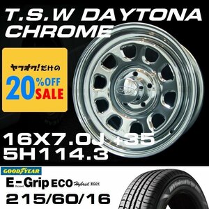 TSW DAYTONA クローム 16X7J+35 5穴114.3 GOODYEAR E-GRIP 215/60R16 4本セット　ハイエース100系や152系ハイラックスなどに！