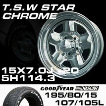 スター 15インチ タイヤホイールセット 4本 TSW STAR クローム 15X7J+20 5穴114.3 GOODYEAR ナスカー195/80R15_画像2