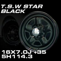 スター 16インチ ホイールセット 4本 TSW STAR ブラック 16X7J+35 5穴114.3（100系ハイエース 152系ハイラックスなどに）_画像2