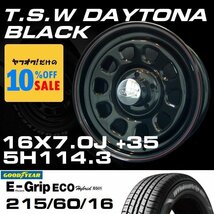 デイトナ 16インチ タイヤホイールセット 4本 TSW DAYTONA ブラック 16X7J+35 5穴114.3 GOODYEAR E-GRIP EG01 215/60R16_画像1