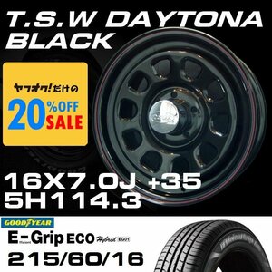 特価 TSW DAYTONA ブラック 16X7J+35 5穴114.3 GOODYEAR E-GRIP 215/60R16 4本セット ホイールタイヤ4本セット