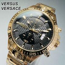 イエローゴールド ケース付属 新品 ヴェルサス ヴェルサーチ ベルサーチ メンズ クォーツ 電池式 腕時計 クロノグラフ ブラック おしゃれ_画像1