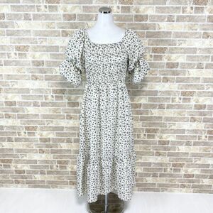 1円 ドレス Hudson honey ワンピース L クリーム系柄 ロリータファッション カラードレス キャバドレ 発表会 中古７４４６