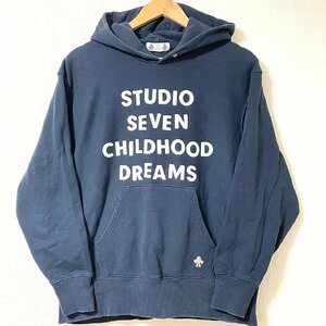 (^w^)b GU ジーユー STUDIO SEVEN CHILDHOOD DREAMS スタジオセブン スウェット パーカー ネイビー 紺 メンズ M フード フーディー 7736A