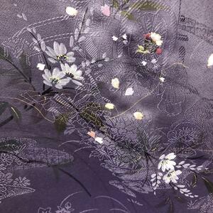 Art hand Auction 3506 Homongi 手绘刺绣常春藤图案灰紫色时尚纯丝, 女士和服, 和服, 访问礼服, 量身定制