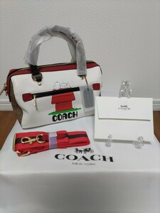 COACH コーチ 2WAY ショルダーバッグ ボストン スヌーピー レザー