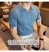 半袖ニット メンズ サマーセーター ニットTシャツ サマーニット トップス カットソー カジュアル ライトブルー XLサイズ_画像3