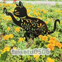 ガーデニングオブジェ　ガーデニングプレート 庭　園芸　ガーデンピック　アイアンプレート　猫_画像1