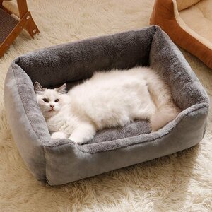 猫 犬 ベッド　ペットベッド ふわふわ　暖か もこもこ　キャット ペット用品　クッションマット 柔らかい 耐噛み 秋冬 グレー Lサイズ