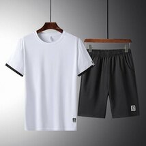 夏服 ルームウエア メンズ セットアップ 半袖 上下セット スポーツウェア 上下 半袖Tシャツ ホワイト XL_画像1