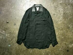 Yohji Yamamoto POUR HOMME 96ss カットワークレザーカラーシャツ 1996ss 90s 花と少年期 ヨウジヤマモトプールオム 黒