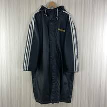 【入手困難】adidas アディダス オリジナルス ビッグトレフォイル 3ストライプ ボア裏地 ベンチコート ロングコート L表記 ブラック 古着_画像2