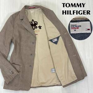 【希少アイテム】TOMMY ヒルフィガーデニム 千鳥格子チェック 3つボタン シングル テーラドジャケット ブレザー ブラウン アメカジ 古着