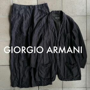 【GIORGIO ARMANI ジョルジオ アルマーニ】リネン シルク ジャケット スラックス セットアップ 黒 ブラック 52/50