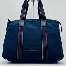 1円~ 極美品 Paul Smith ポールスミス マルチストライプ メンズ ビジネスバッグ トートバッグ ブリーフケース レザー A4/PC 肩掛け 通勤 紺_画像2