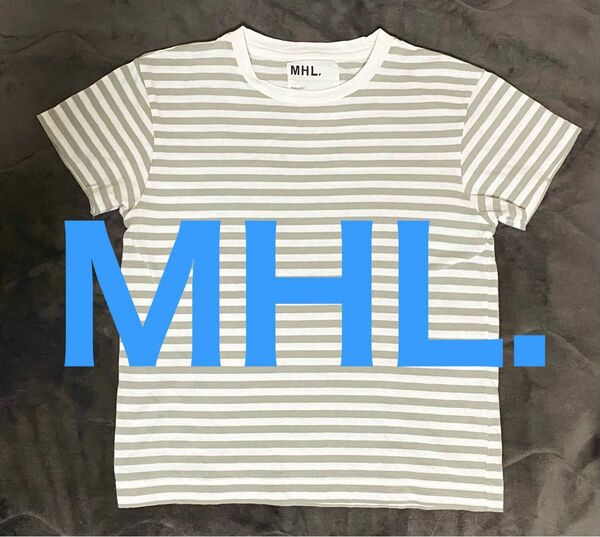 MHL ボーダー　Tシャツ　グレー×ホワイト　レディース　II サイズ　M